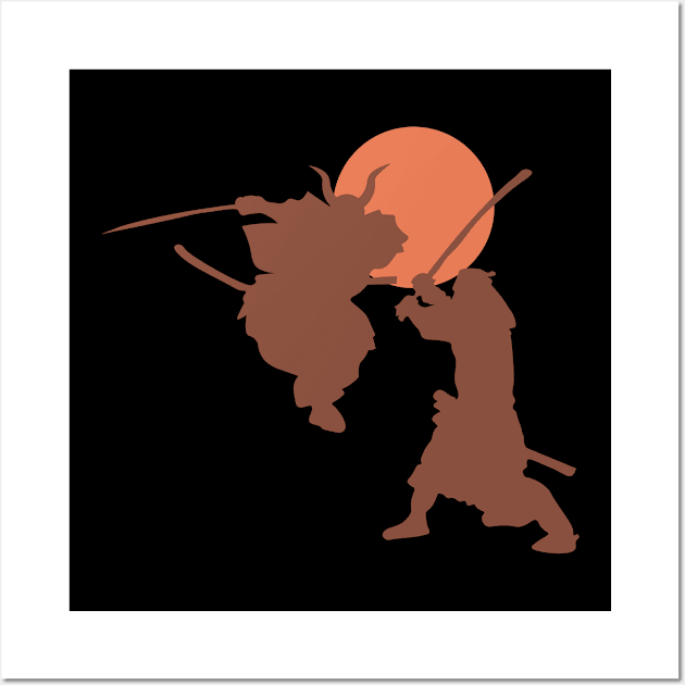 Silhouette Japanese Samurai Warriors Duel Wall Art by oknoki